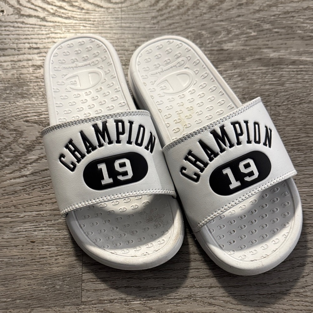 Champion Kids White and Black Slide Sandals